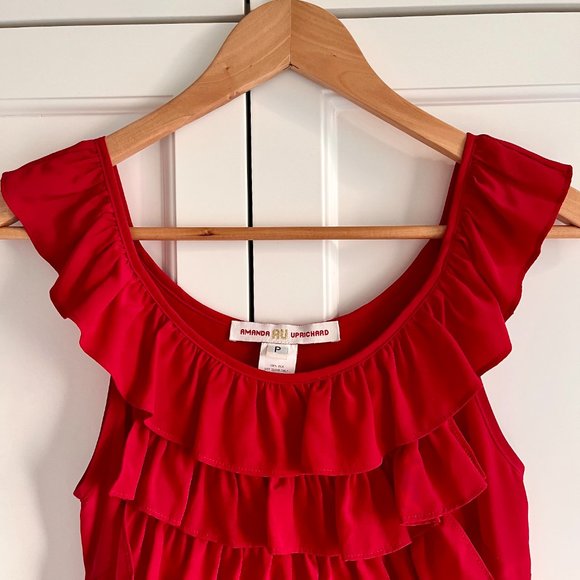 Amanda Uprichard Cocktail Party Red Ruffle Silk Sleeveless Dress, Size P/XS - Picture 4 of 8